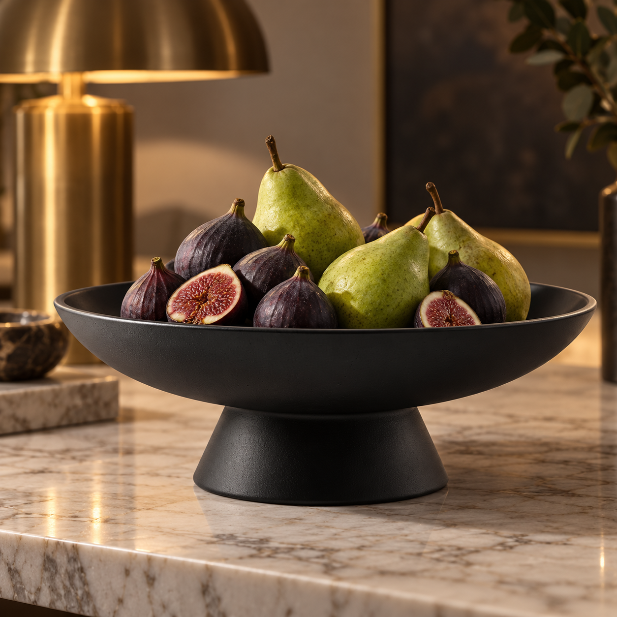 Midnight Black Pedestal concrete fruit bowl