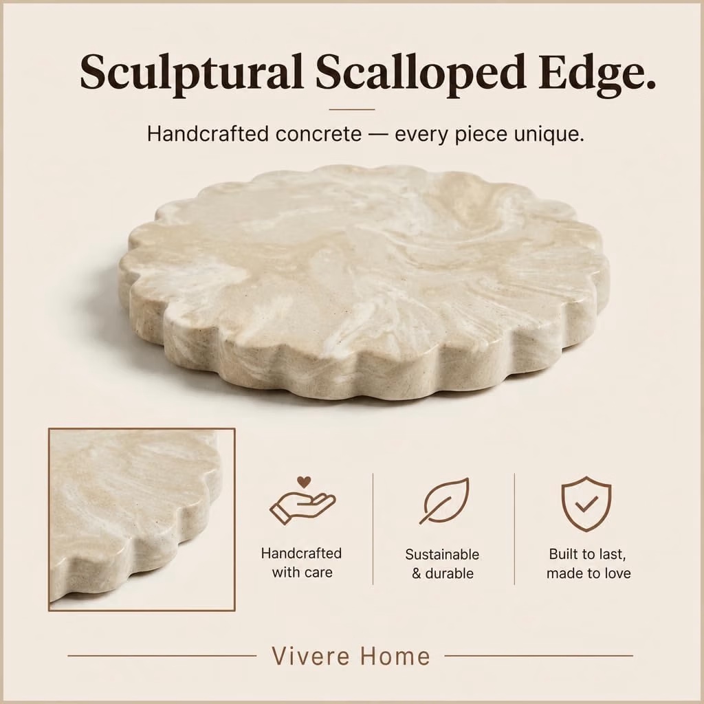 Close detail of the sculptural scalloped edge